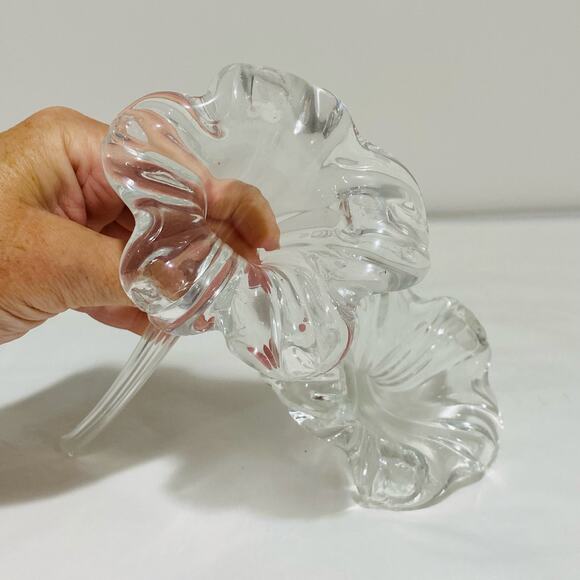 Clear Art Glass Flower Two Handmade Blown Large Textured Shapely Floral Stems - Picture 8 of 10